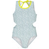 Animal Dots One-Piece Swimsuit, Aqua Blue And Yellow - One Pieces - 1 - thumbnail