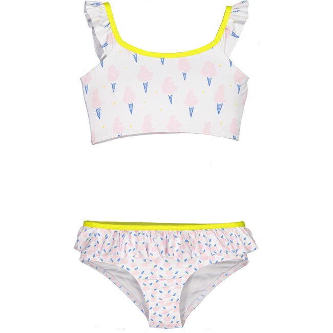 Apple Ice Cream Two-Piece Swimsuit, White, Pink, Blue And Yellow