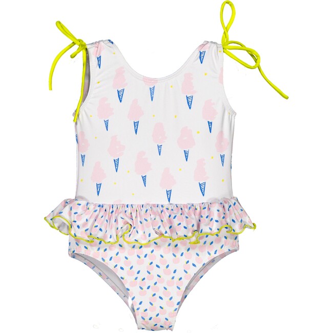 Apple Ice Cream One-Piece Swimsuit, White, Pink, Blue And Yellow - One Pieces - 1