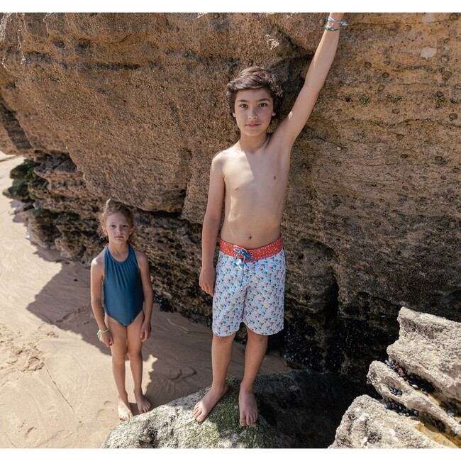 Cycling Surfer Swim Shorts, Blue And Brick - Swim Trunks - 3