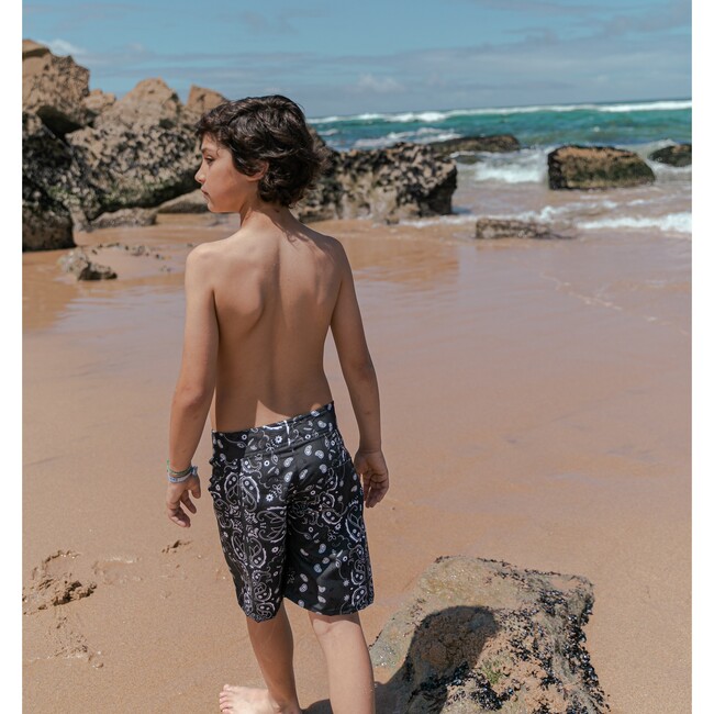 Dark Bandana Surfer Swim Shorts, Dark Grey, Black And Yellow - Swim Trunks - 5