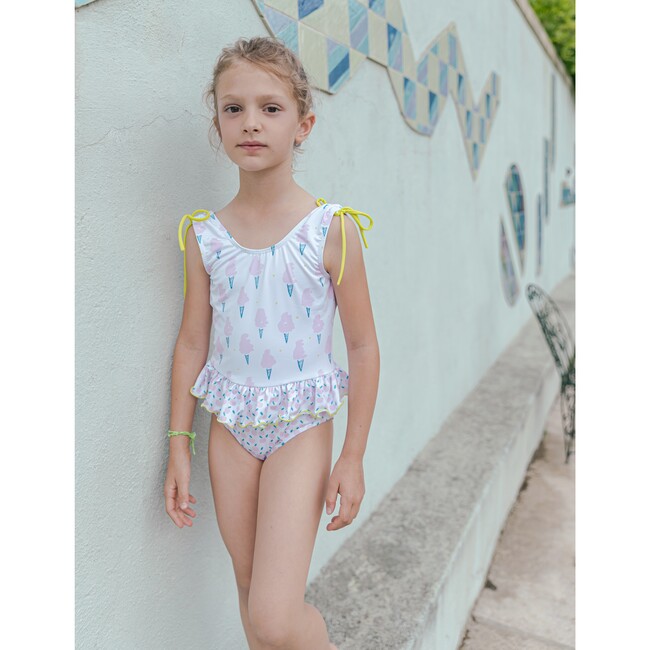 Apple Ice Cream One-Piece Swimsuit, White, Pink, Blue And Yellow - One Pieces - 5
