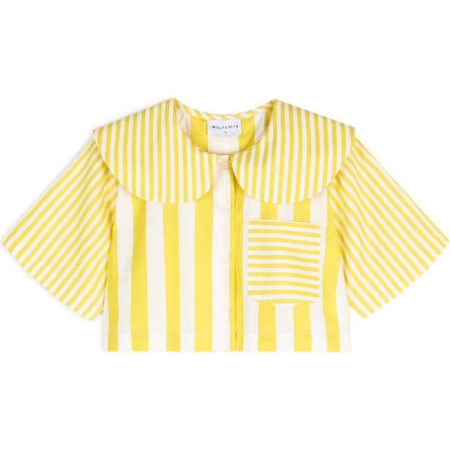 Leonilde Short Sleeve Cropped Blouse, Yellow Stripes