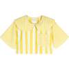 Leonilde Short Sleeve Cropped Blouse, Yellow Stripes - Blouses - 1 - thumbnail