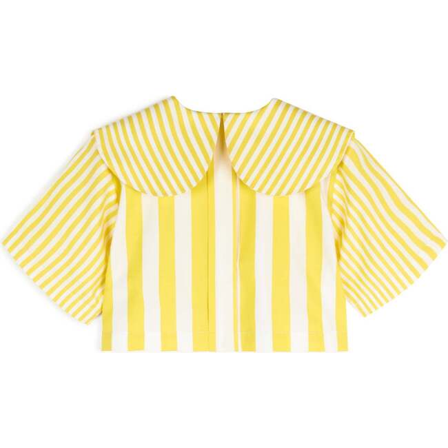 Leonilde Short Sleeve Cropped Blouse, Yellow Stripes - Blouses - 5