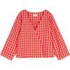 César No Collar Oversized Asymmetric Jacket, Cherry Check - Jackets - 1 - thumbnail