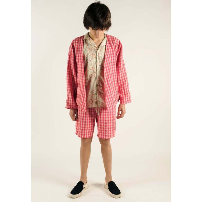 César No Collar Oversized Asymmetric Jacket, Cherry Check - Jackets - 4