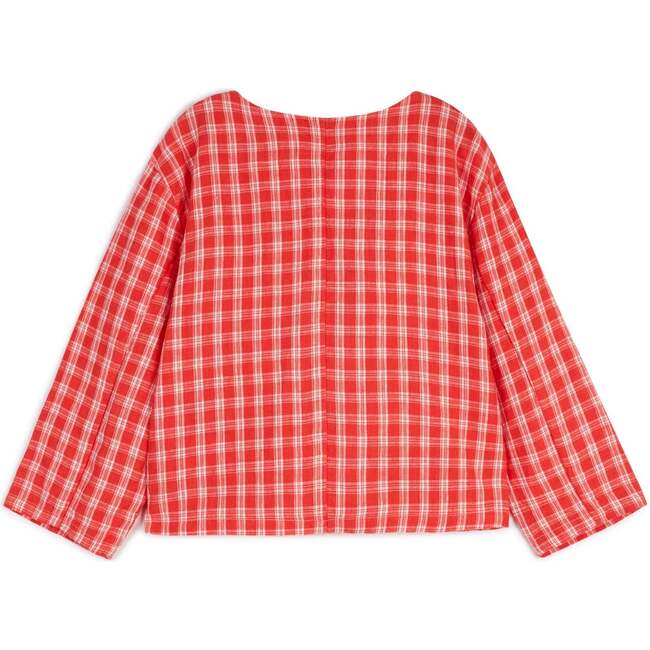 César No Collar Oversized Asymmetric Jacket, Cherry Check - Jackets - 5