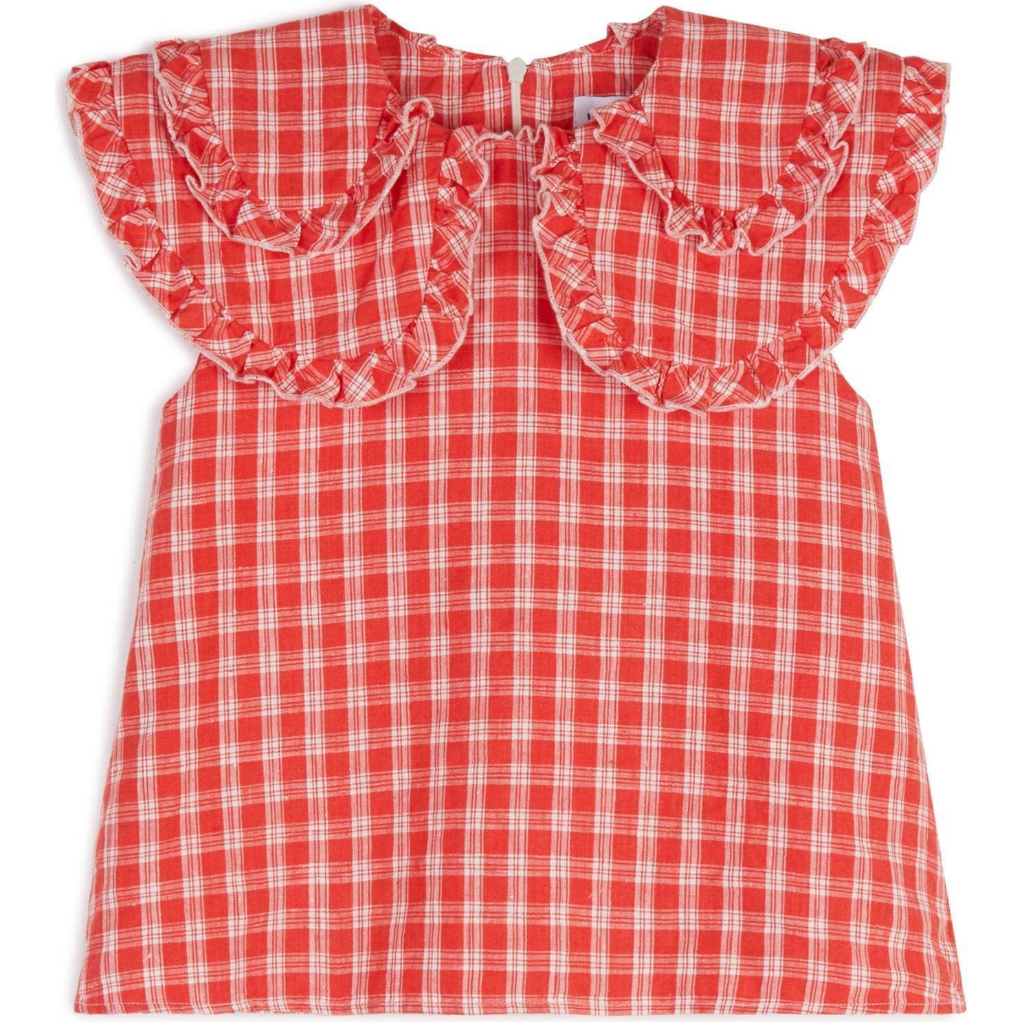 Clarissa Oversized Collar Sleeveless Blouse, Cherry Check - Blouses - 1