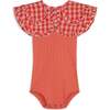 Carminho Short Sleeve Bodysuit, Cherry Check - Bodysuits - 1 - thumbnail