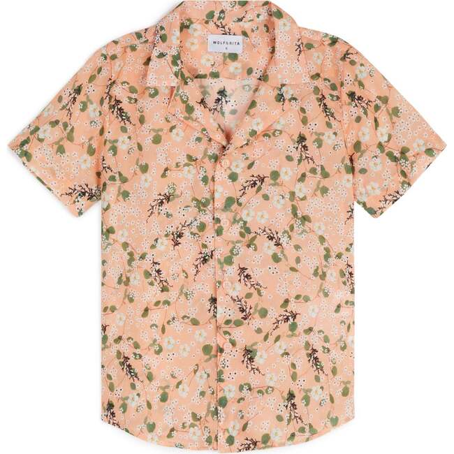 Bruno Short Sleeve Notched Lapel Shirt, Peach Garden
