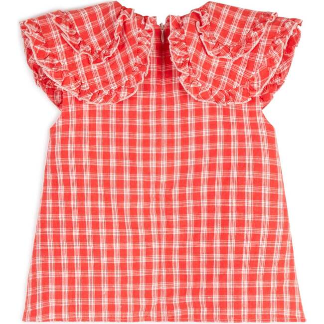 Clarissa Oversized Collar Sleeveless Blouse, Cherry Check - Blouses - 5