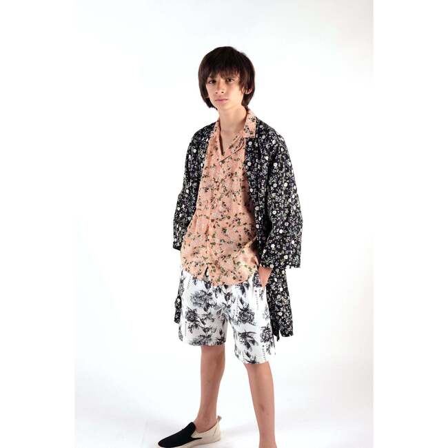 Bruno Short Sleeve Notched Lapel Shirt, Peach Garden - Shirts - 2