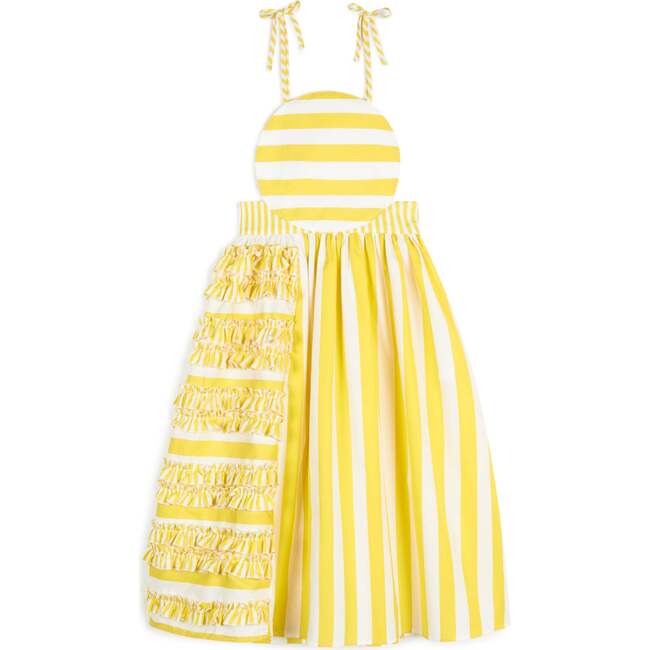 Amarilis Sleeveless Long Dress, Yellow Stripes
