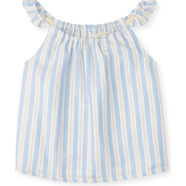 Oceanside Flowy Blouse With Ruffle Straps, Blue - Blouses - 1