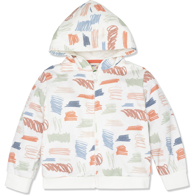 Scribble 1 Ribbed Neck Zip-Up Hoodie, Multicolors