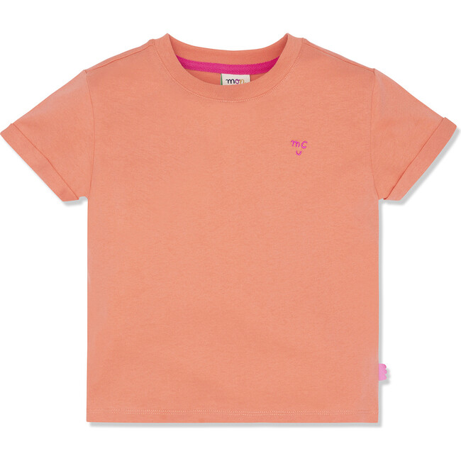 Mc Coral Ribbed Neck Short Sleeve T-Shirt, Pink