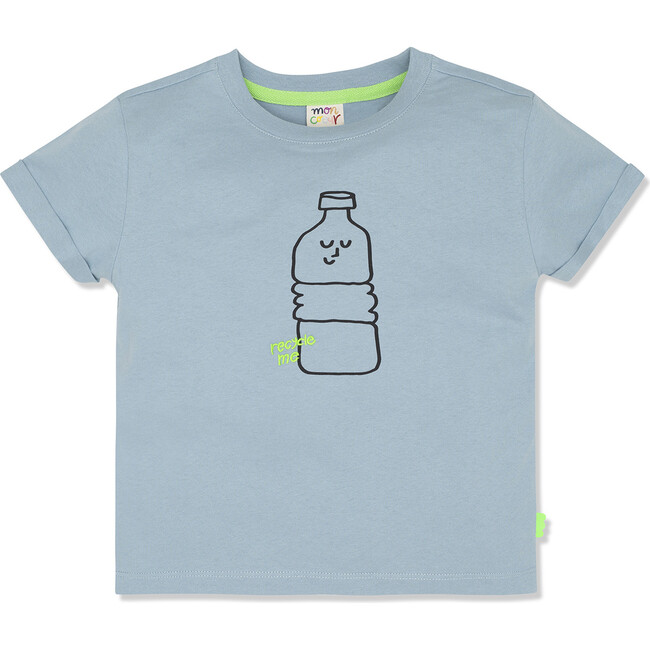 Bottle Ribbed Neck Short Sleeve T-Shirt, Blue - T-Shirts - 1