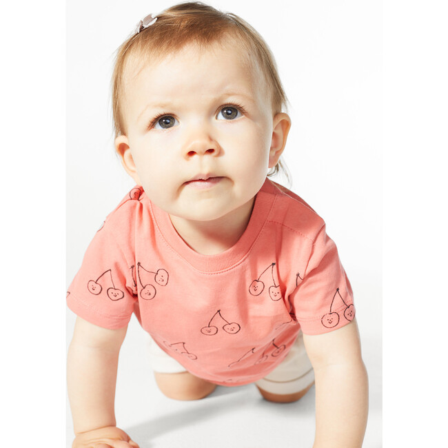 Cherries T-Shirt With Shoulder Snaps, Pink - T-Shirts - 2
