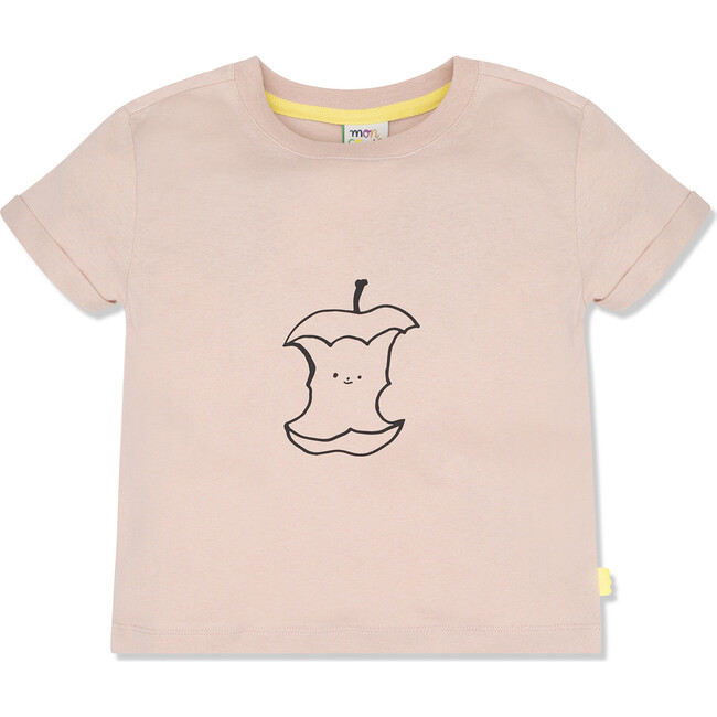 Eaten Apple Ribbed Neck Short Sleeve T-Shirt, Pink