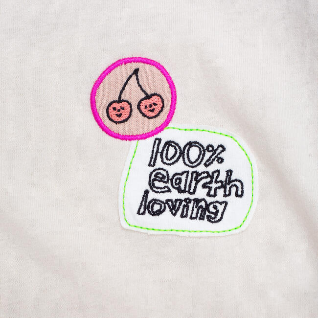 100% Earth Loving Patches Ribbed Neck Short Sleeve T-Shirt, Cream - T-Shirts - 2