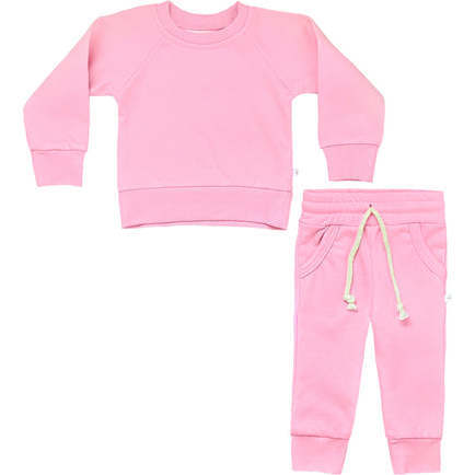 Crewneck Terry Jogger Pant Set, Bubble Gum Pink - Sweatpants - 1