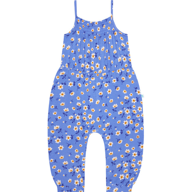 Colette Smocked Spaghetti Jumpsuit with Snaps, Blue - Rompers - 1