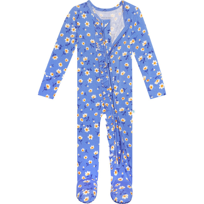 Colette Footie Ruffled Zippered One Piece, Blue - Footie Pajamas - 2