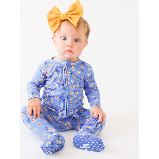 Colette Footie Ruffled Zippered One Piece, Blue - Footie Pajamas - 4