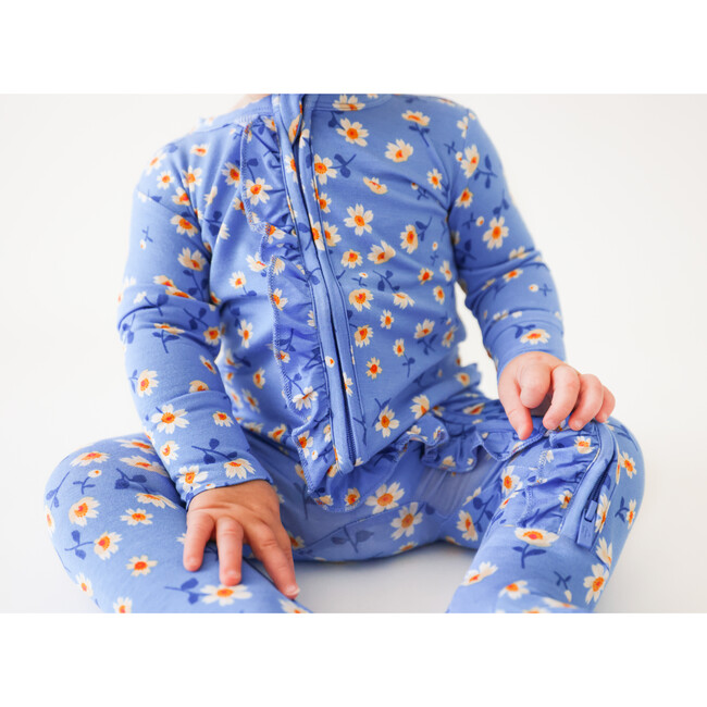 Colette Footie Ruffled Zippered One Piece, Blue - Footie Pajamas - 5