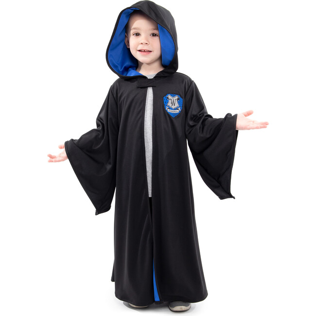 Full Sleeve Hooded Wizard Robe, Black And Blue