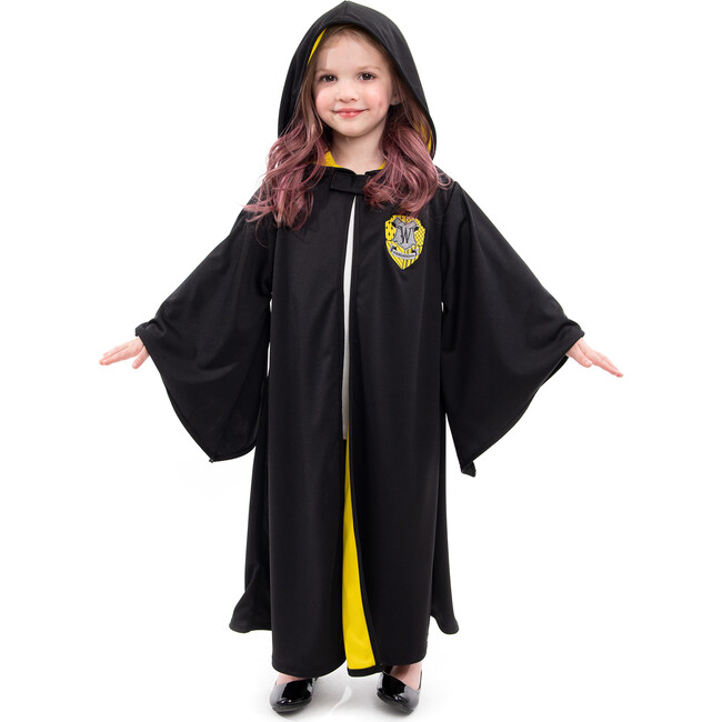 Full Sleeve Hooded Wizard Robe, Black And Yellow