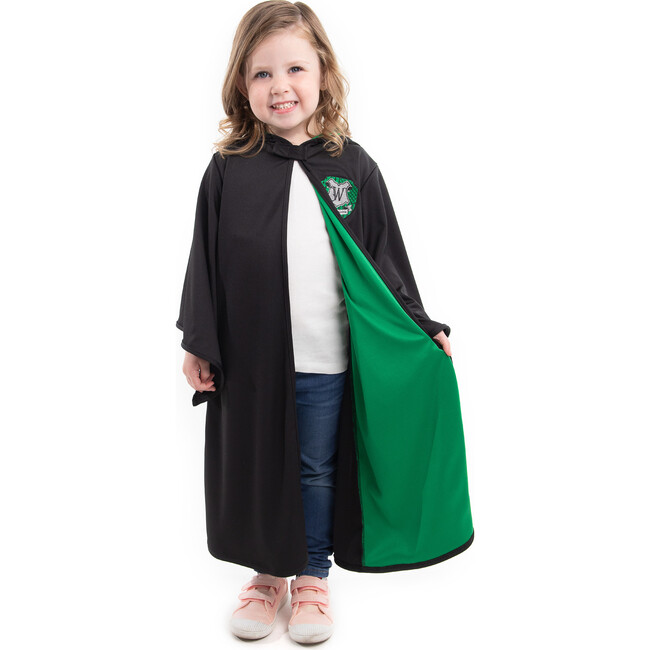Full Sleeve Hooded Wizard Robe, Black And Green