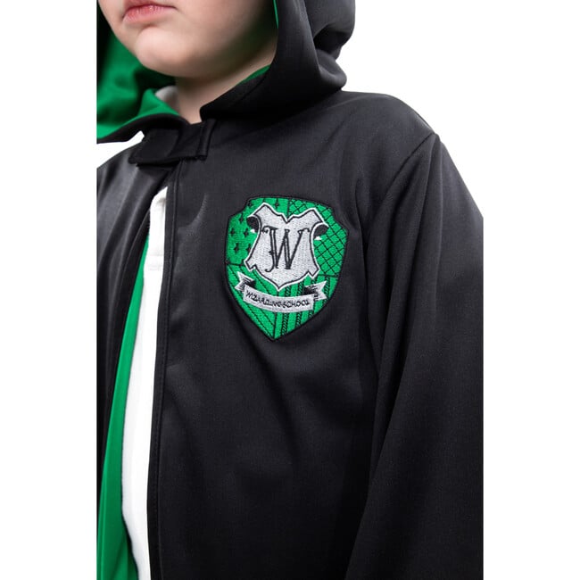 Full Sleeve Hooded Wizard Robe, Black And Green - Costumes - 2