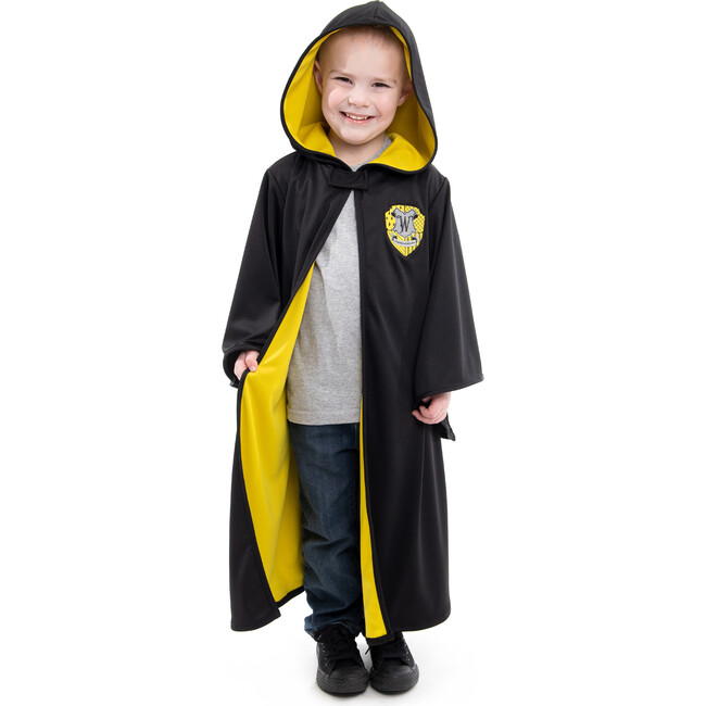 Full Sleeve Hooded Wizard Robe, Black And Yellow - Costumes - 3