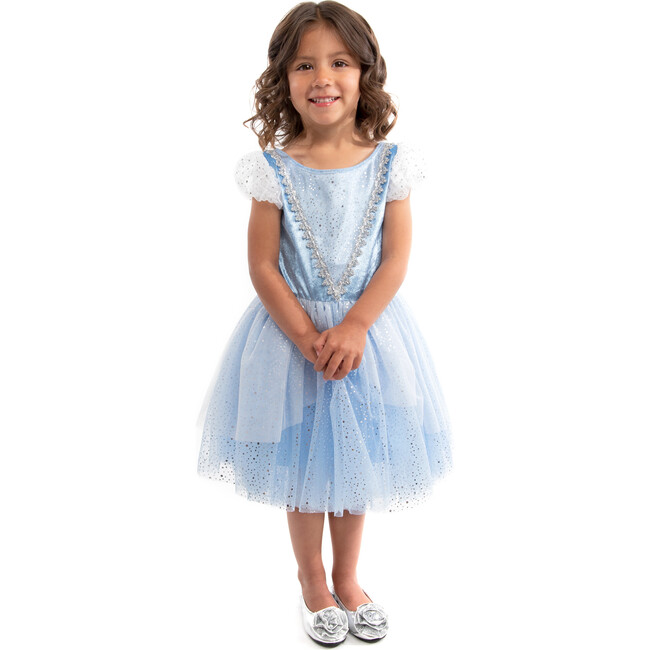 Cinderella Puffed Sleeve Sparkling Party Dress, Light Blue And White