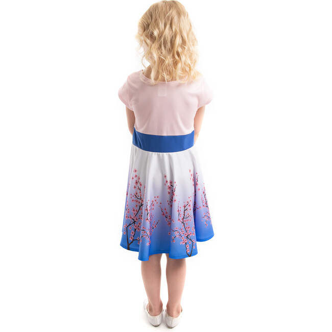 Cherry Blossom Short Sleeve Ombre Twirl Dress, White And Blue - Costumes - 2
