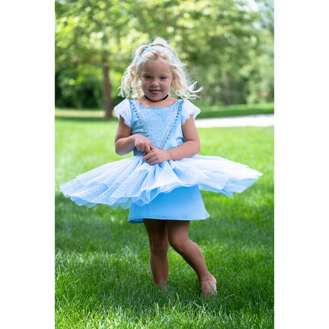 Cinderella Puffed Sleeve Sparkling Party Dress, Light Blue And White - Costumes - 6