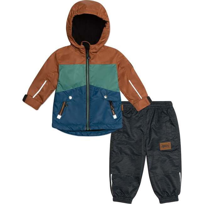 Two-Piece Colorblocked Spring Rain Set, Brown, Green And Blue