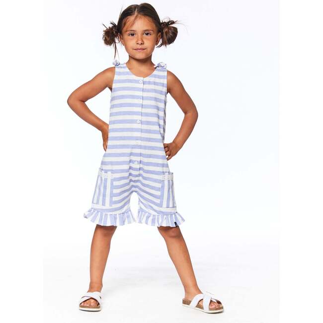 Striped Jumpsuit With Frill, Blue And White - Rompers - 2