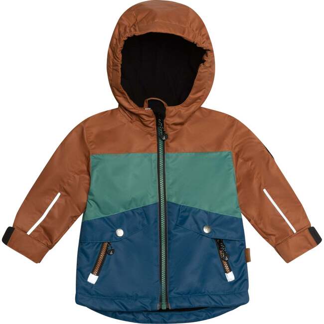 Two-Piece Colorblocked Spring Rain Set, Brown, Green And Blue - Raincoats - 4
