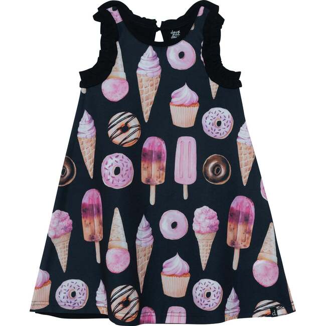 Sleeveless Dress With Frill, And Print, Black Iced Sweets - Dresses - 1