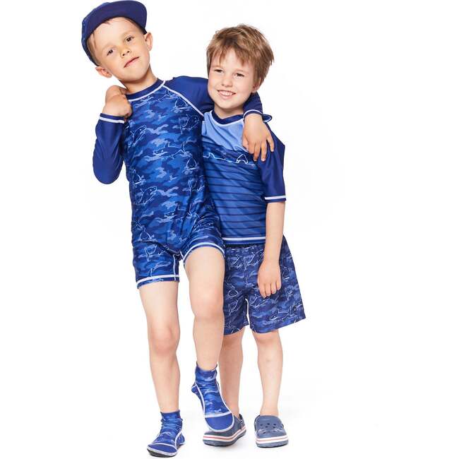 Printed Water Shoes, Navy Blue Sharks - Swim Shoes - 3