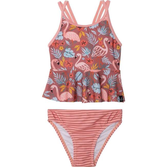 Printed Two-Piece Swimsuit, Cinnamon Pink Flamingos
