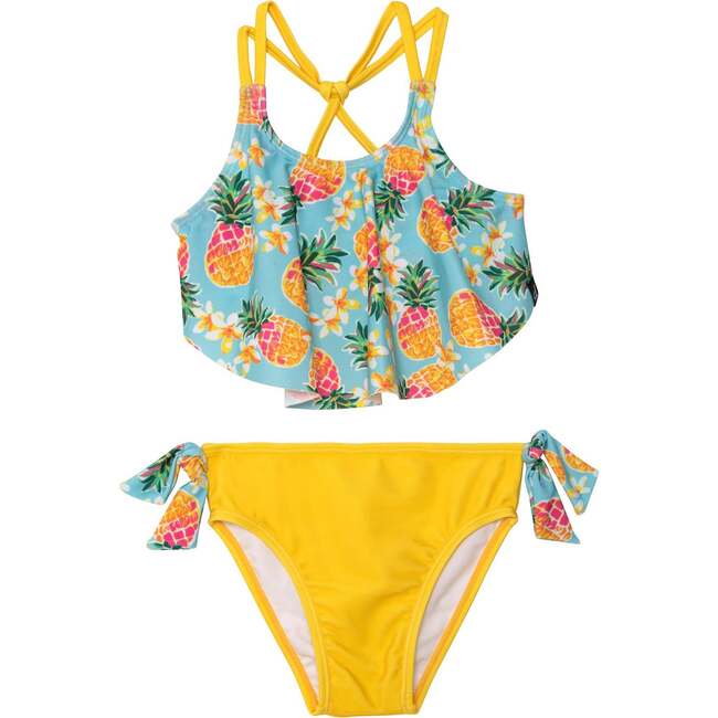 Printed Two-Piece Swimsuit, Blue Pineapple And Yellow - Two Pieces - 1
