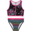 Printed Two-Piece Swimsuit, Black Butterflies And Multicolor Stripes - Two Pieces - 1 - thumbnail