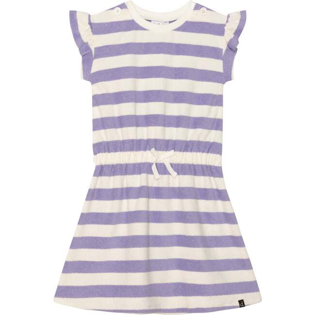 Striped Short Sleeve Dress, Violet And White - Dresses - 1