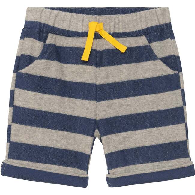 Striped Terry Cloth Shorts, Grey And Navy - Shorts - 1