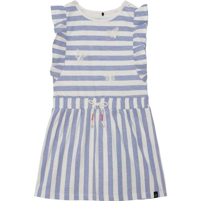 Striped Short Sleeve Dress, Blue And White - Dresses - 1