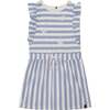 Striped Short Sleeve Dress, Blue And White - Dresses - 1 - thumbnail